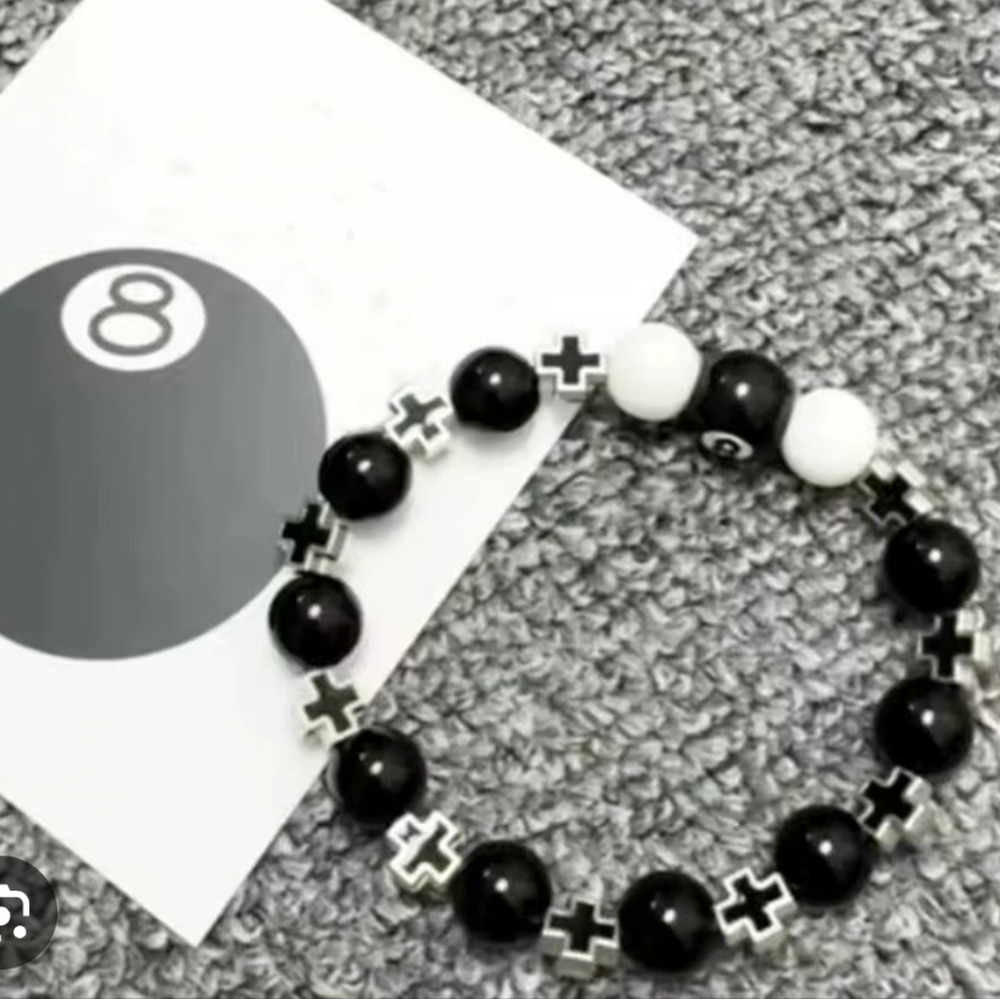 NWOT, men’s black bracelet with crosses and number 8 Pool Billard